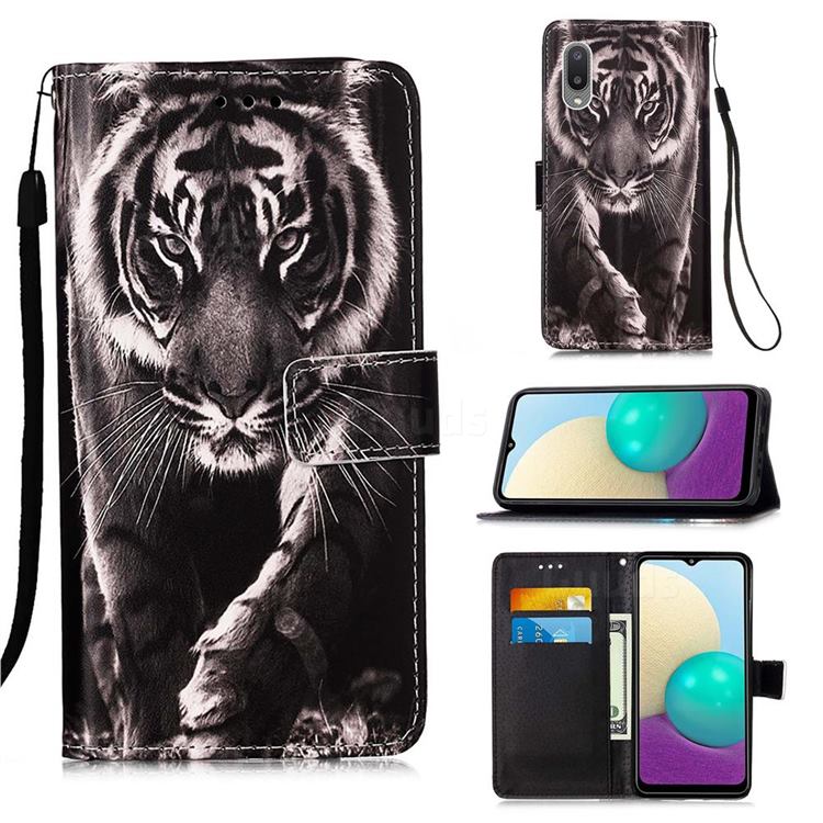 Black and White Tiger Matte Leather Wallet Phone Case for Samsung Galaxy A02