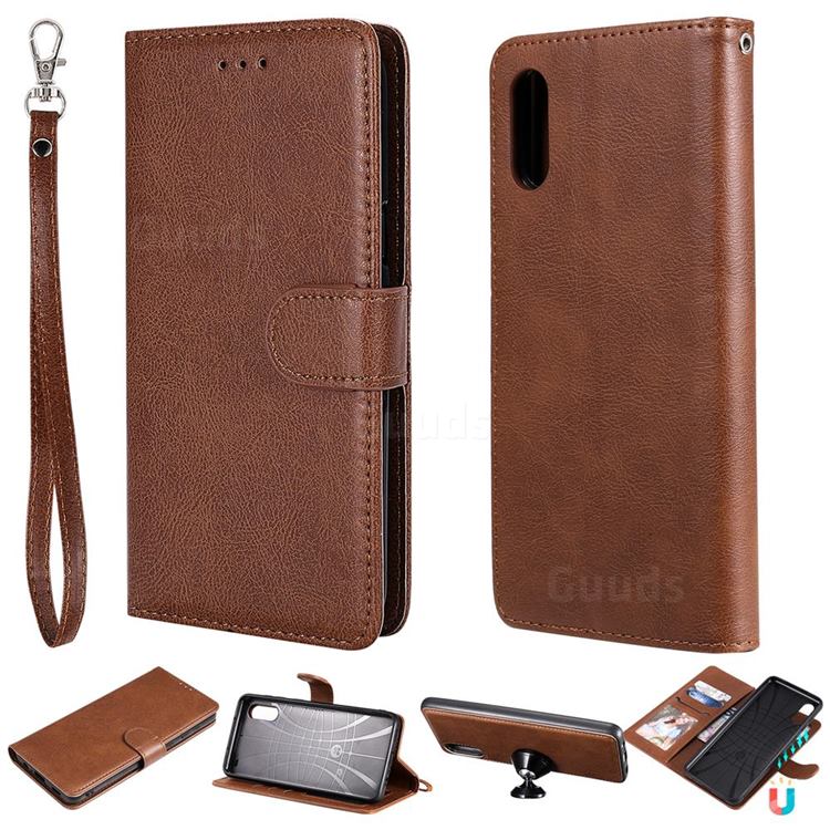 Retro Greek Detachable Magnetic PU Leather Wallet Phone Case for Samsung Galaxy A02 - Brown