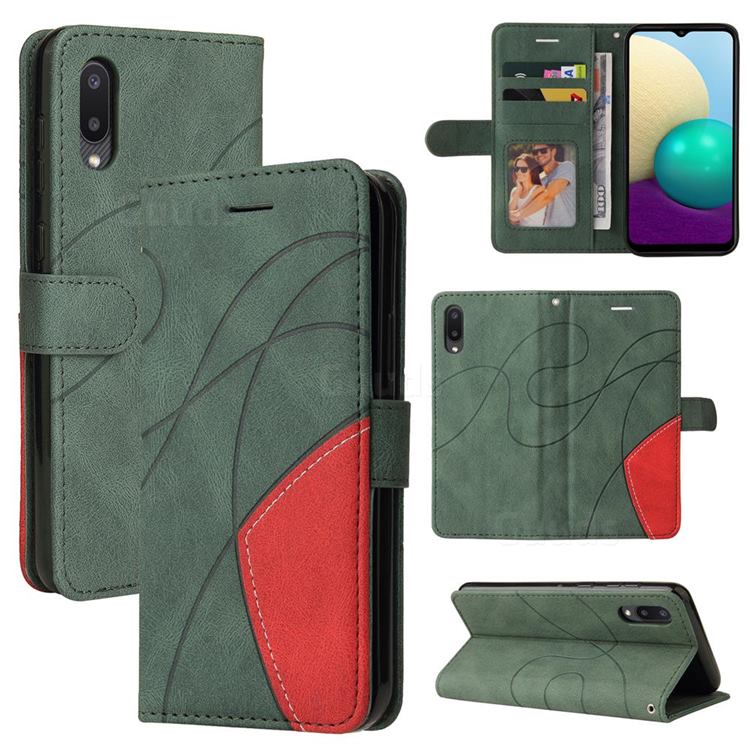 Luxury Two-color Stitching Leather Wallet Case Cover for Samsung Galaxy A02 - Green