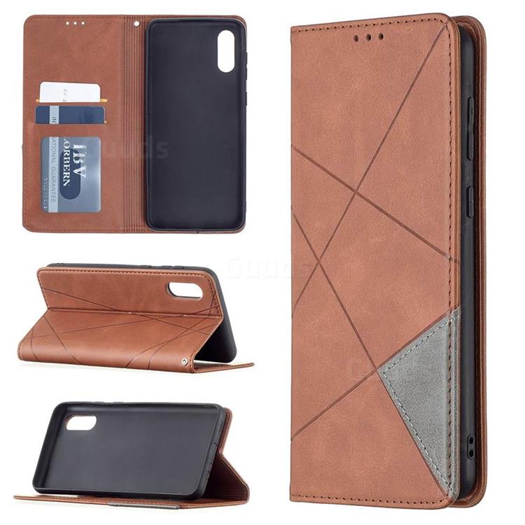 Prismatic Slim Magnetic Sucking Stitching Wallet Flip Cover for Samsung Galaxy A02 - Brown