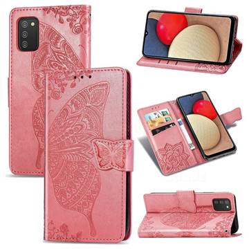 Embossing Mandala Flower Butterfly Leather Wallet Case for Samsung Galaxy A02s - Pink