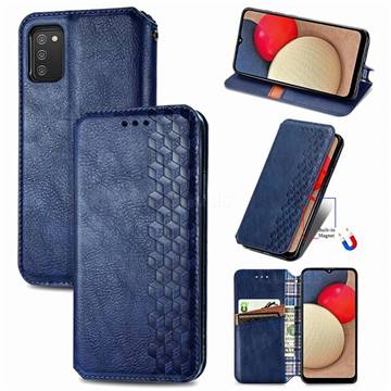 Ultra Slim Fashion Business Card Magnetic Automatic Suction Leather Flip Cover for Samsung Galaxy A02s - Dark Blue