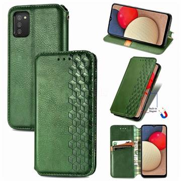 Ultra Slim Fashion Business Card Magnetic Automatic Suction Leather Flip Cover for Samsung Galaxy A02s - Green
