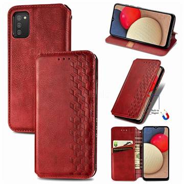 Ultra Slim Fashion Business Card Magnetic Automatic Suction Leather Flip Cover for Samsung Galaxy A02s - Red