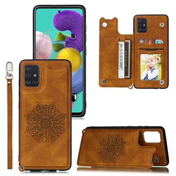 Luxury Mandala Multi-function Magnetic Card Slots Stand Leather Back Cover for Samsung Galaxy A02s - Brown