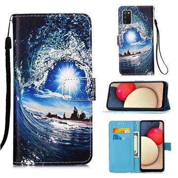 Waves and Sun Matte Leather Wallet Phone Case for Samsung Galaxy A02s