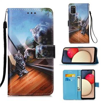 Mirror Cat Matte Leather Wallet Phone Case for Samsung Galaxy A02s