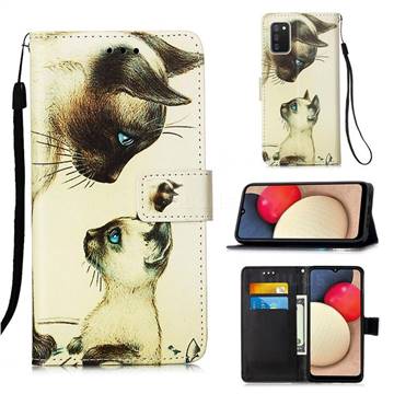 Cat Confrontation Matte Leather Wallet Phone Case for Samsung Galaxy A02s