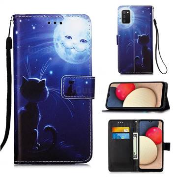 Cat and Moon Matte Leather Wallet Phone Case for Samsung Galaxy A02s