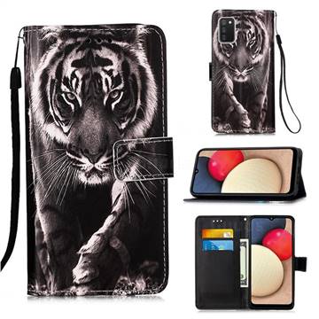 Black and White Tiger Matte Leather Wallet Phone Case for Samsung Galaxy A02s