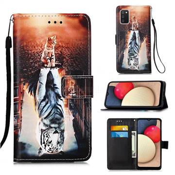 Cat and Tiger Matte Leather Wallet Phone Case for Samsung Galaxy A02s