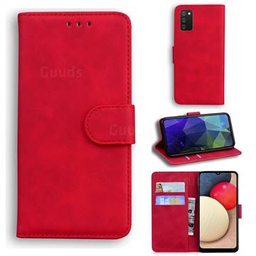 Retro Classic Skin Feel Leather Wallet Phone Case for Samsung Galaxy A02s - Red