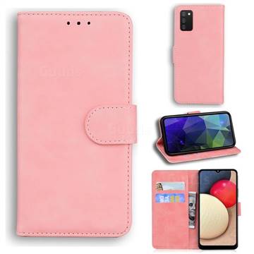 Retro Classic Skin Feel Leather Wallet Phone Case for Samsung Galaxy A02s - Pink