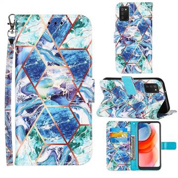 Green and Blue Stitching Color Marble Leather Wallet Case for Samsung Galaxy A02s