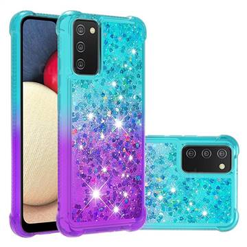 Rainbow Gradient Liquid Glitter Quicksand Sequins Phone Case for Samsung Galaxy A02s - Blue Purple