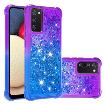 Rainbow Gradient Liquid Glitter Quicksand Sequins Phone Case for Samsung Galaxy A02s - Purple Blue