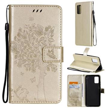Embossing Butterfly Tree Leather Wallet Case for Samsung Galaxy A02s - Champagne