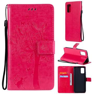 Embossing Butterfly Tree Leather Wallet Case for Samsung Galaxy A02s - Rose