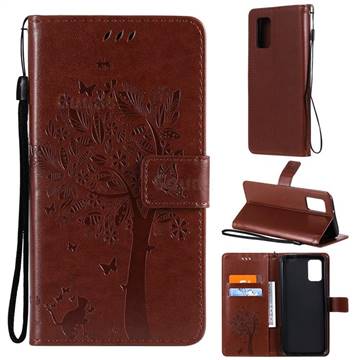 Embossing Butterfly Tree Leather Wallet Case for Samsung Galaxy A02s - Coffee
