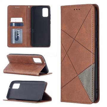 Prismatic Slim Magnetic Sucking Stitching Wallet Flip Cover for Samsung Galaxy A02s - Brown