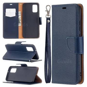 Classic Luxury Litchi Leather Phone Wallet Case for Samsung Galaxy A02s - Blue