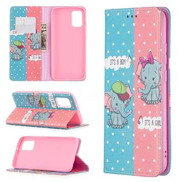 Elephant Boy and Girl Slim Magnetic Attraction Wallet Flip Cover for Samsung Galaxy A02s