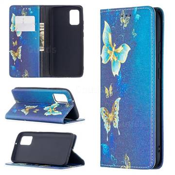 Gold Butterfly Slim Magnetic Attraction Wallet Flip Cover for Samsung Galaxy A02s