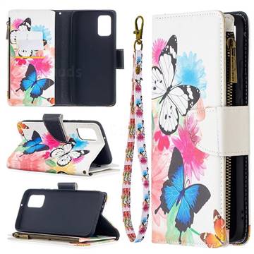 Vivid Flying Butterflies Binfen Color BF03 Retro Zipper Leather Wallet Phone Case for Samsung Galaxy A02s