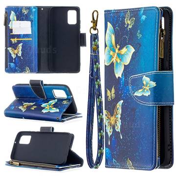 Golden Butterflies Binfen Color BF03 Retro Zipper Leather Wallet Phone Case for Samsung Galaxy A02s