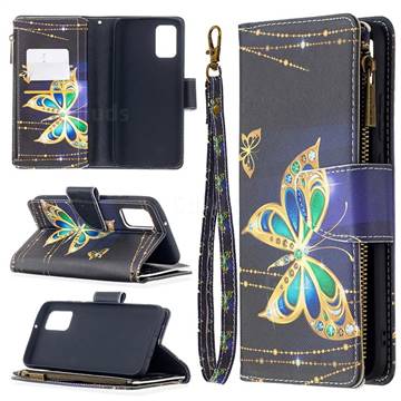 Golden Shining Butterfly Binfen Color BF03 Retro Zipper Leather Wallet Phone Case for Samsung Galaxy A02s
