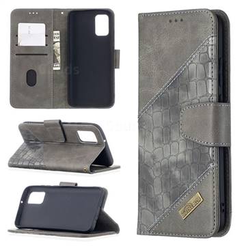 BinfenColor BF04 Color Block Stitching Crocodile Leather Case Cover for Samsung Galaxy A02s - Gray