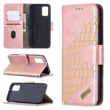 BinfenColor BF04 Color Block Stitching Crocodile Leather Case Cover for Samsung Galaxy A02s - Rose Gold