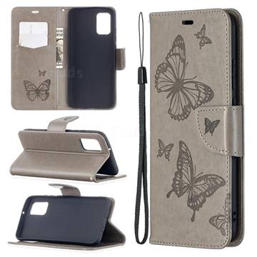 Embossing Double Butterfly Leather Wallet Case for Samsung Galaxy A02s - Gray