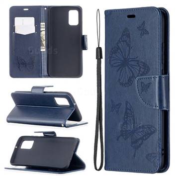Embossing Double Butterfly Leather Wallet Case for Samsung Galaxy A02s - Dark Blue