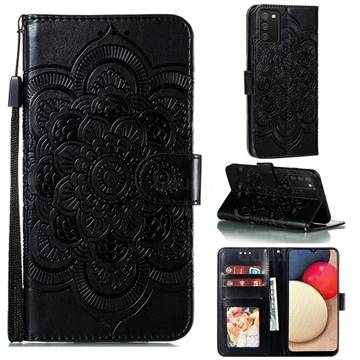 Intricate Embossing Datura Solar Leather Wallet Case for Samsung Galaxy A02s - Black
