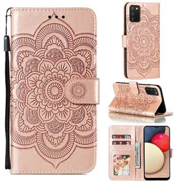 Intricate Embossing Datura Solar Leather Wallet Case for Samsung Galaxy A02s - Rose Gold