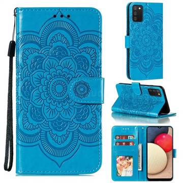 Intricate Embossing Datura Solar Leather Wallet Case for Samsung Galaxy A02s - Blue