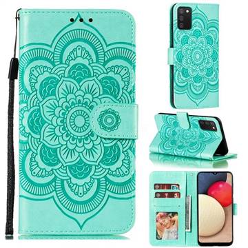 Intricate Embossing Datura Solar Leather Wallet Case for Samsung Galaxy A02s - Green