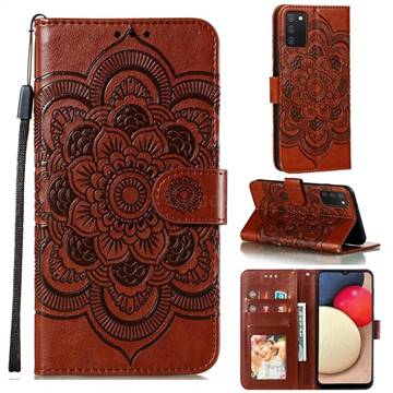 Intricate Embossing Datura Solar Leather Wallet Case for Samsung Galaxy A02s - Brown