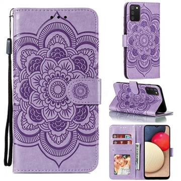 Intricate Embossing Datura Solar Leather Wallet Case for Samsung Galaxy A02s - Purple