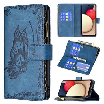 Binfen Color Imprint Vivid Butterfly Buckle Zipper Multi-function Leather Phone Wallet for Samsung Galaxy A02s - Blue