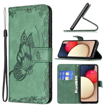 Binfen Color Imprint Vivid Butterfly Leather Wallet Case for Samsung Galaxy A02s - Green