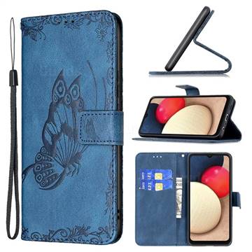 Binfen Color Imprint Vivid Butterfly Leather Wallet Case for Samsung Galaxy A02s - Blue