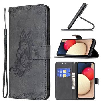 Binfen Color Imprint Vivid Butterfly Leather Wallet Case for Samsung Galaxy A02s - Black