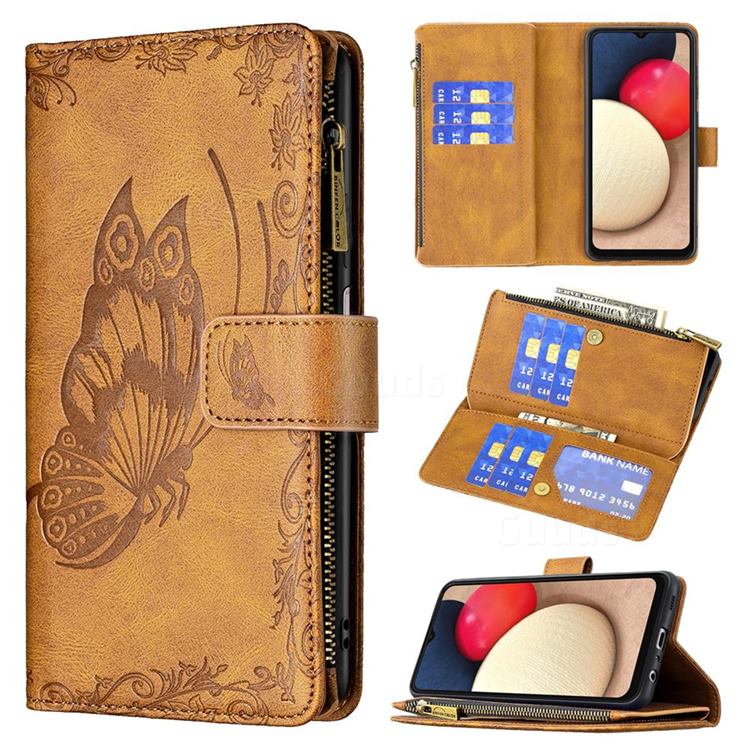 Binfen Color Imprint Vivid Butterfly Buckle Zipper Multi-function Leather Phone Wallet for Samsung Galaxy A03s - Brown