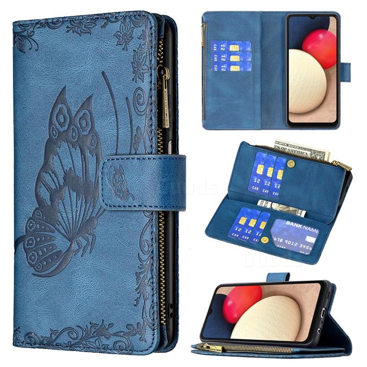 Binfen Color Imprint Vivid Butterfly Buckle Zipper Multi-function Leather Phone Wallet for Samsung Galaxy A03s - Blue
