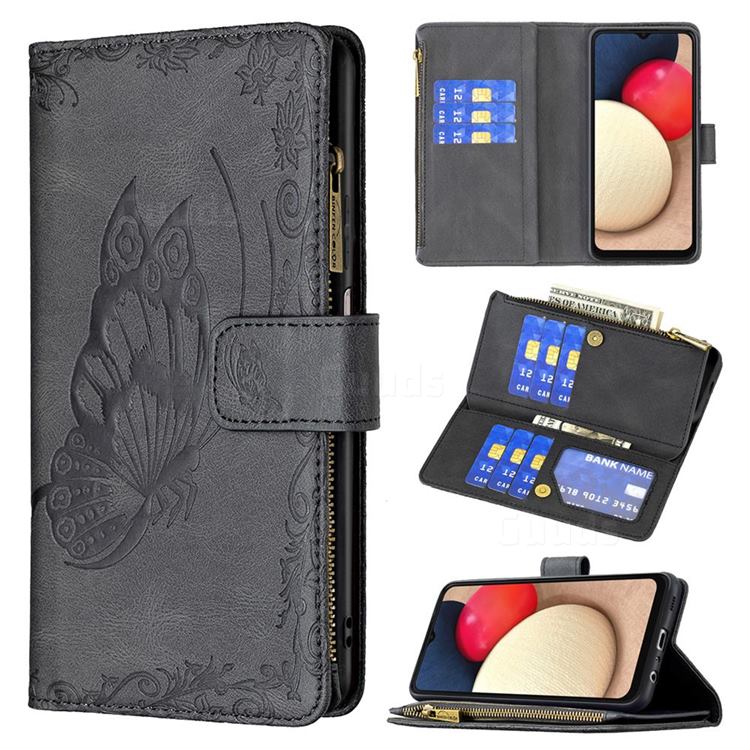 Binfen Color Imprint Vivid Butterfly Buckle Zipper Multi-function Leather Phone Wallet for Samsung Galaxy A03s - Black