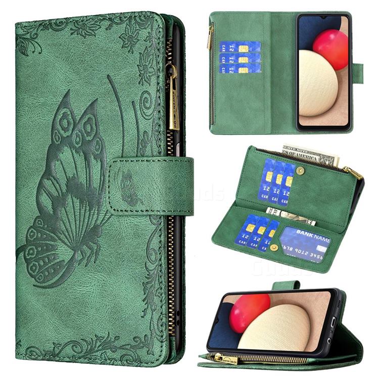 Binfen Color Imprint Vivid Butterfly Buckle Zipper Multi-function Leather Phone Wallet for Samsung Galaxy A03s - Green