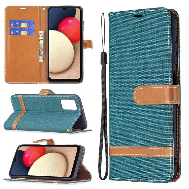 Jeans Cowboy Denim Leather Wallet Case for Samsung Galaxy A03s - Green