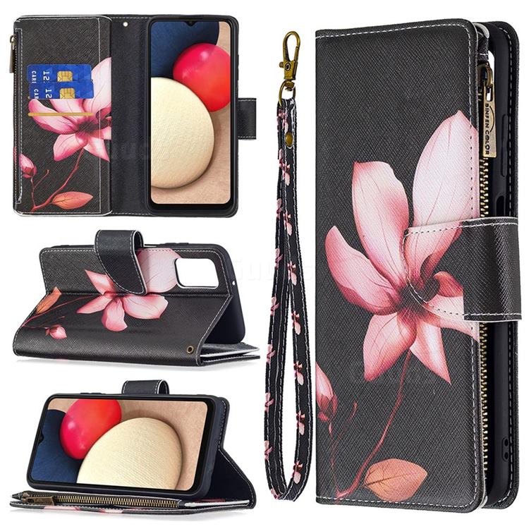 Lotus Flower Binfen Color BF03 Retro Zipper Leather Wallet Phone Case for Samsung Galaxy A03s